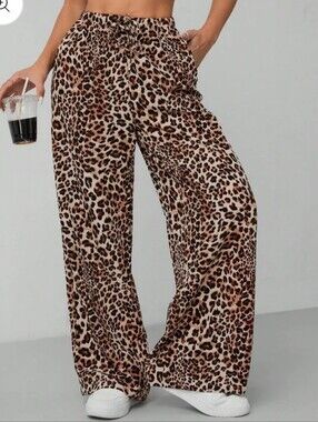 Haver & Blair Wide Leg Animal Print Elastic Waist Drawstring Palazzo Pants, XL